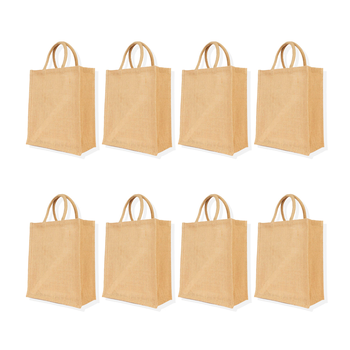 Reusable Jute Tote Bags, Burlap Gift, DIY, Beach, Wedding Use, Market Promotional Shopping Bags (Set of 8)