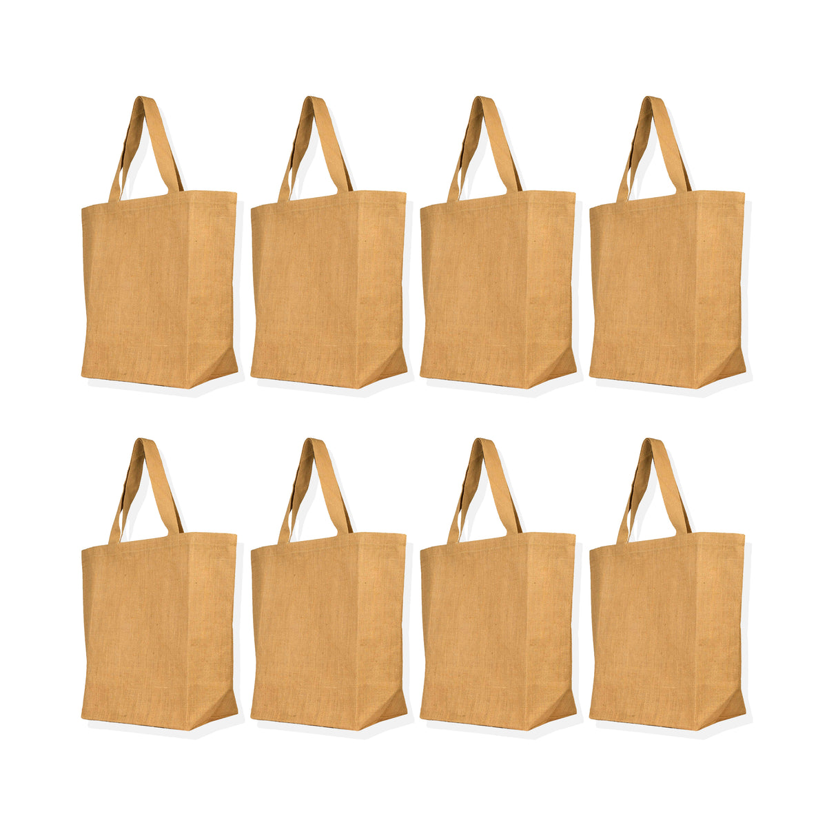 Reusable Jute Tote Bags with Handles – Eco-Friendly Burlap Bags for Groceries, Gifts, Weddings & DIY Crafts (Set of 8)