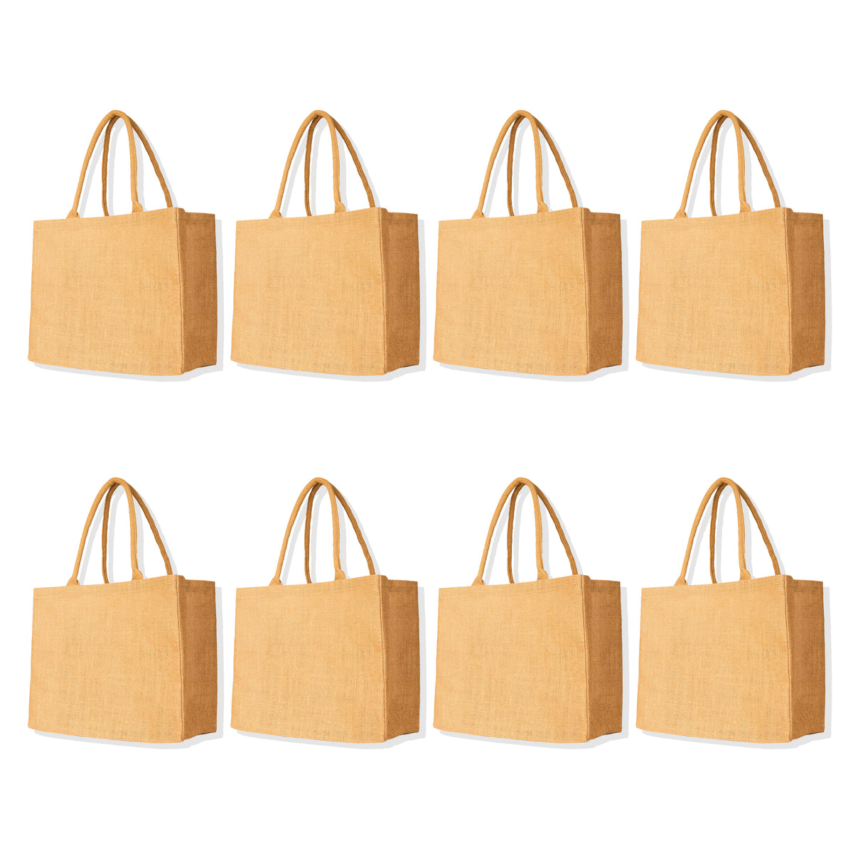 Jute Burlap Tote Bags – Reusable Totes for Shopping, Beach, Gifts, DIY, Weddings & Groceries (Packs of 8)