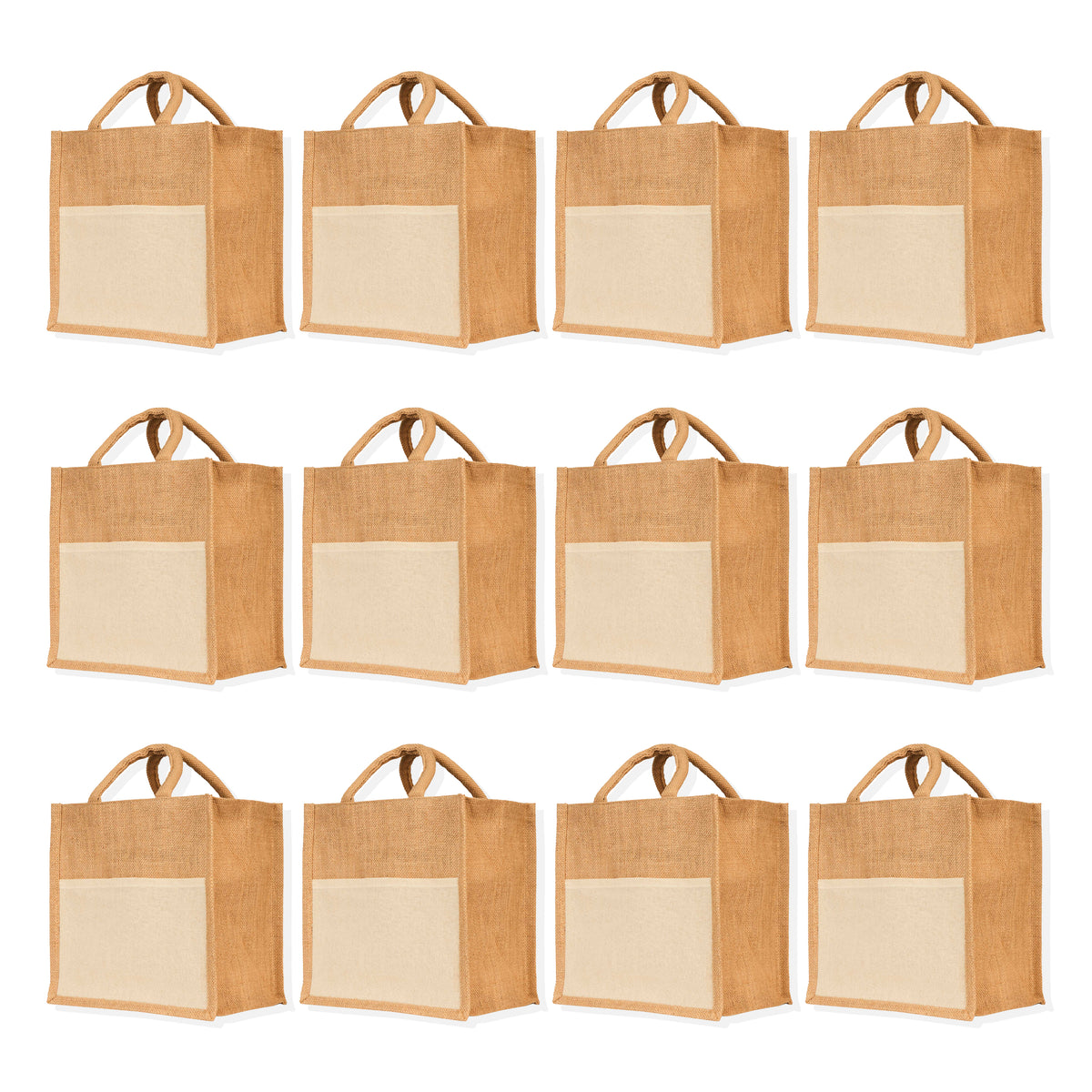 Jute Burlap Tote Bags – Reusable Totes for Shopping, Beach, Gifts, DIY Crafts, Travel & Weddings (Packs of 12)