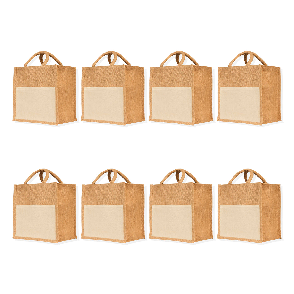 Multipurpose Jute Burlap Tote Bags – Reusable Totes for Shopping, Beach, Gifts, DIY Crafts, Travel & Weddings (Set of 8)