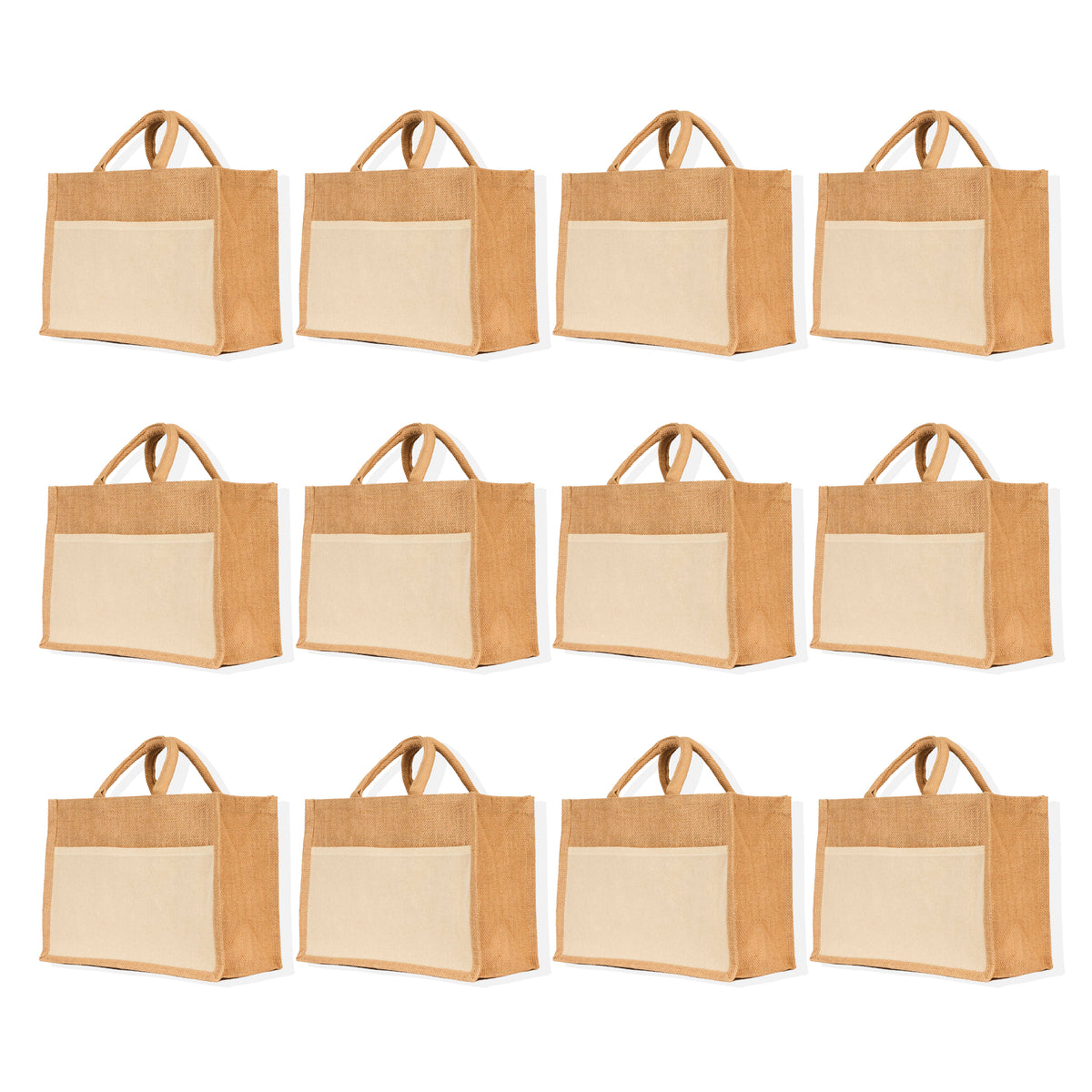 Jute Tote Bags, Reusable Burlap Shopping & Beach Bags, DIY Craft Bags for Gifts, Travel, Wedding (Packs of 12)