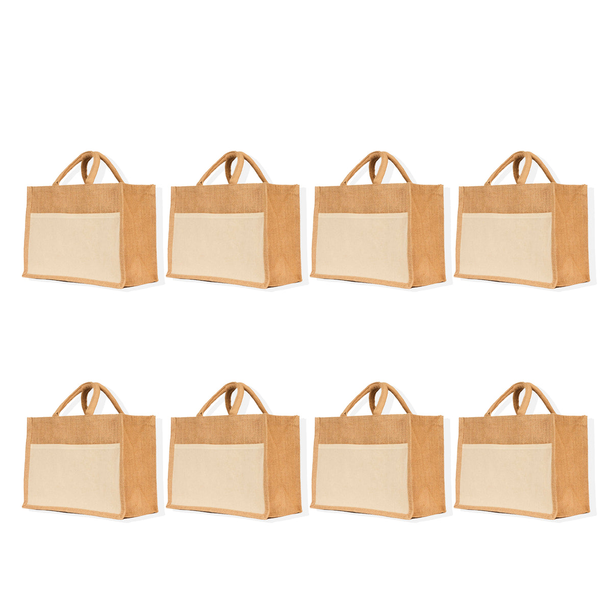 Jute Tote Bags, Reusable Burlap Shopping & Beach Bags, DIY Craft Bags for Gifts, Travel, Wedding (Set of 8)