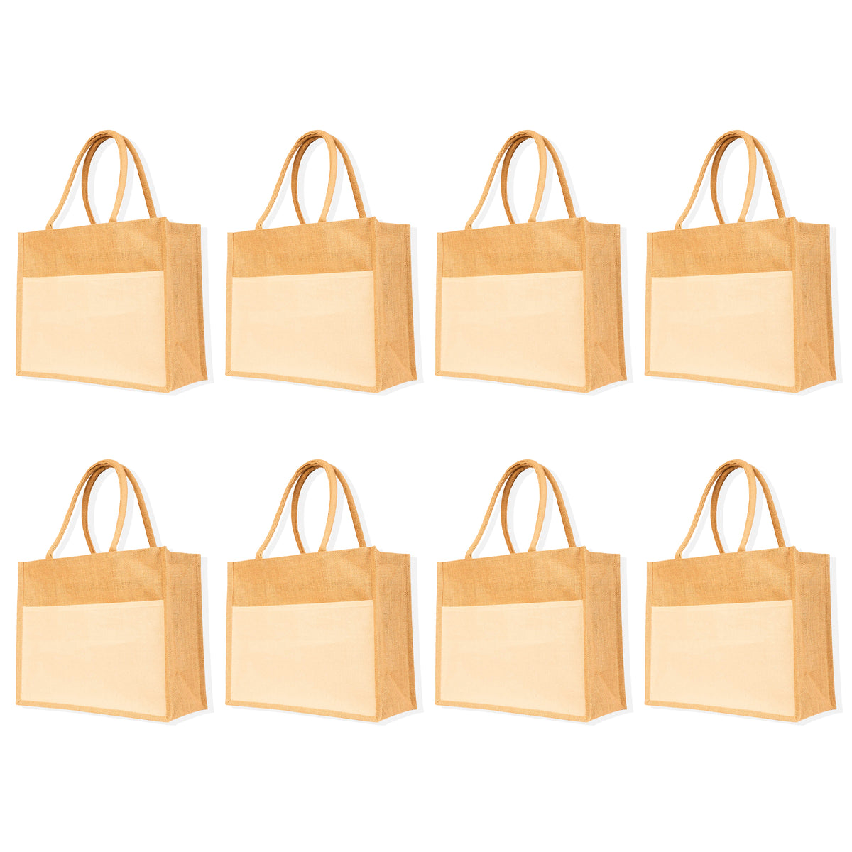 Reusable Jute Tote Bags – Durable Totes Bag for Shopping, Beach, Gifts, DIY Crafts, Travel & Wedding (Packs of 8)