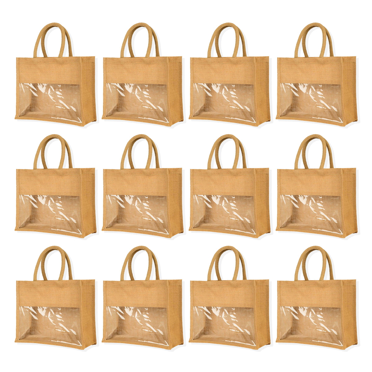 Jute Tote Bags with PVC – Gifts for Events, Weddings, New Year, Christmas, Promotional (Set of 12)