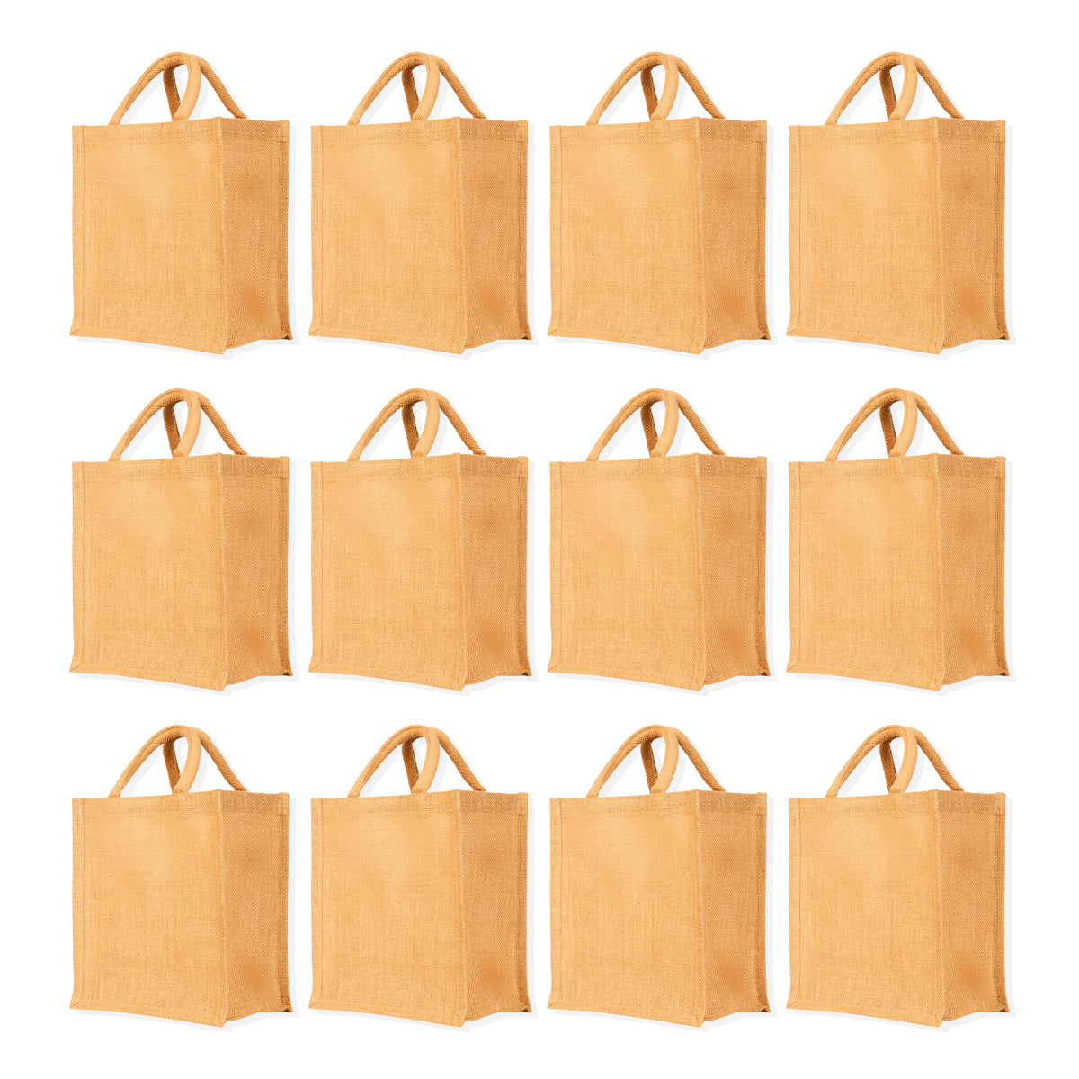 Jute Tote Bags with Tube Handles – Reusable Blank Burlap Gift Bags, Shopping, Weddings,& Beach Trips (Packs of 12)