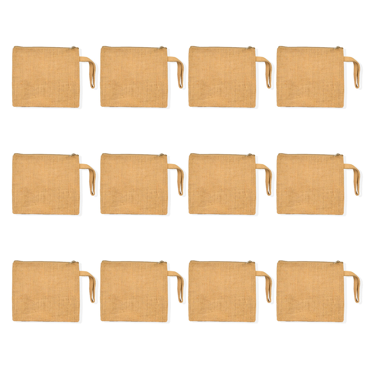 Jute Travel Pouches – Zippered Multipurpose Bags for Makeup, Toiletries, Stationery, and DIY Crafts (Set of 12)
