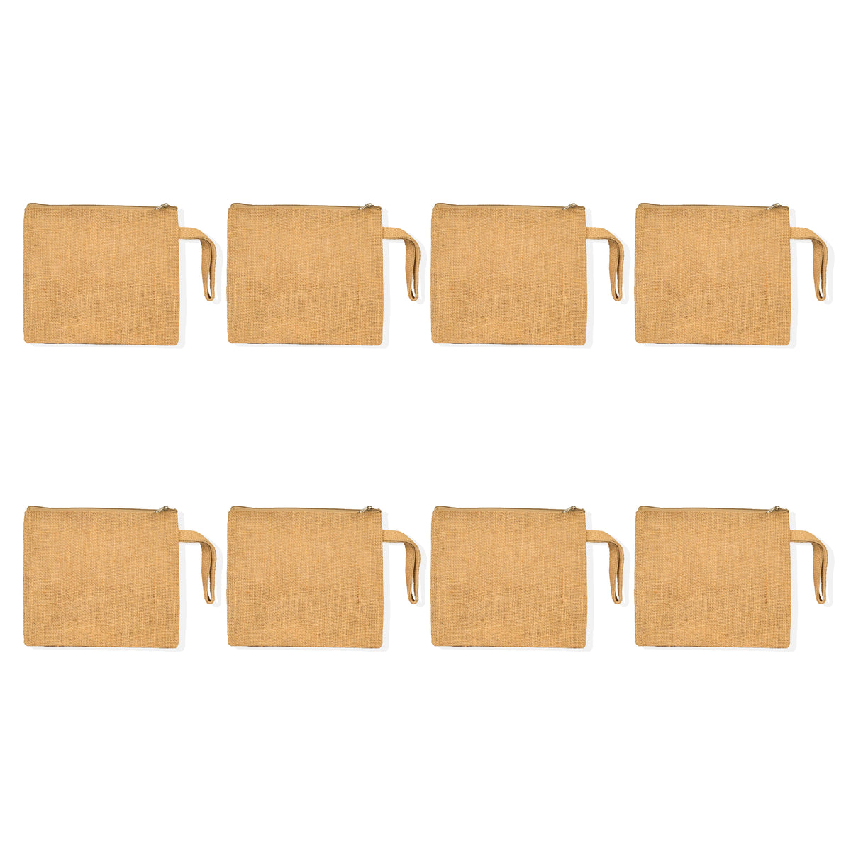 Jute Small Travel Pouch Zipper DIY Craft Pouches Pencil Case for Makeup Cosmetic Toiletry Stationary Storage (Set of 8)