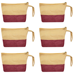 Coloured canvas‑jute cosmetic and travel pouch with zipper closure