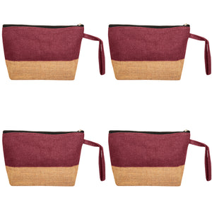 Unisex natural jute cosmetic and travel pouch set, pack of four