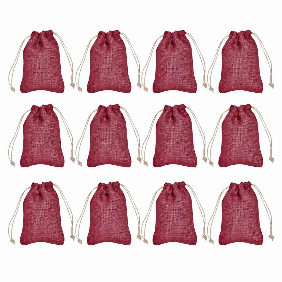 12 Pack 7.08 x 4.72 Inch Jucobee Jute Gift Bags, Reusable Burlap Pouches in Deep Red, Pink, Green and Orange for Gifting and Storage