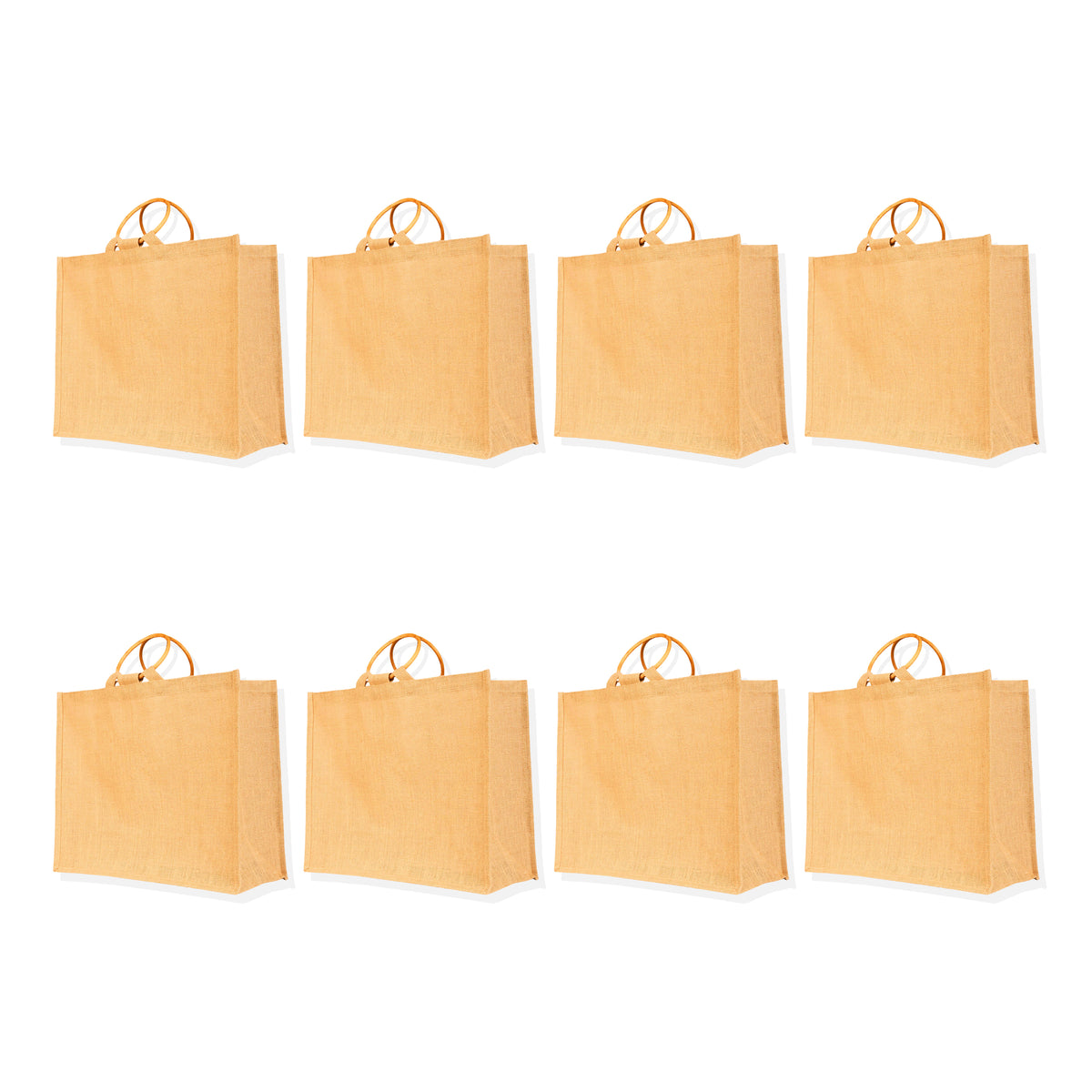 Reusable Jute Tote Bags with Cane Handles – Durable Totes for Shopping, Groceries (Set of 8)